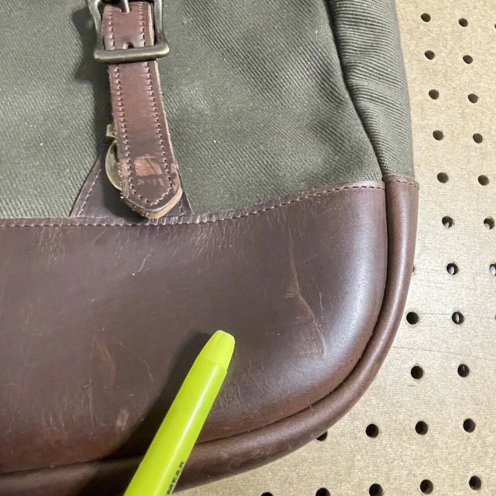 H.GOOSE Field Collection Canvas Leather Buffalo Plaid Lined Messenger Bag